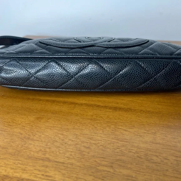 Auth Classic Chanel Black Caviar Hobo Chain Gold HW Handbag Pochette - Picture 13 of 16